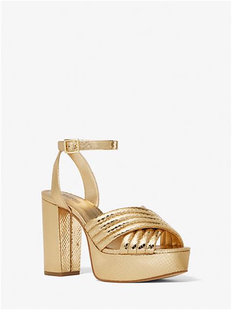 Royce Quilted Metallic Python Embossed Leather Platform Sandal